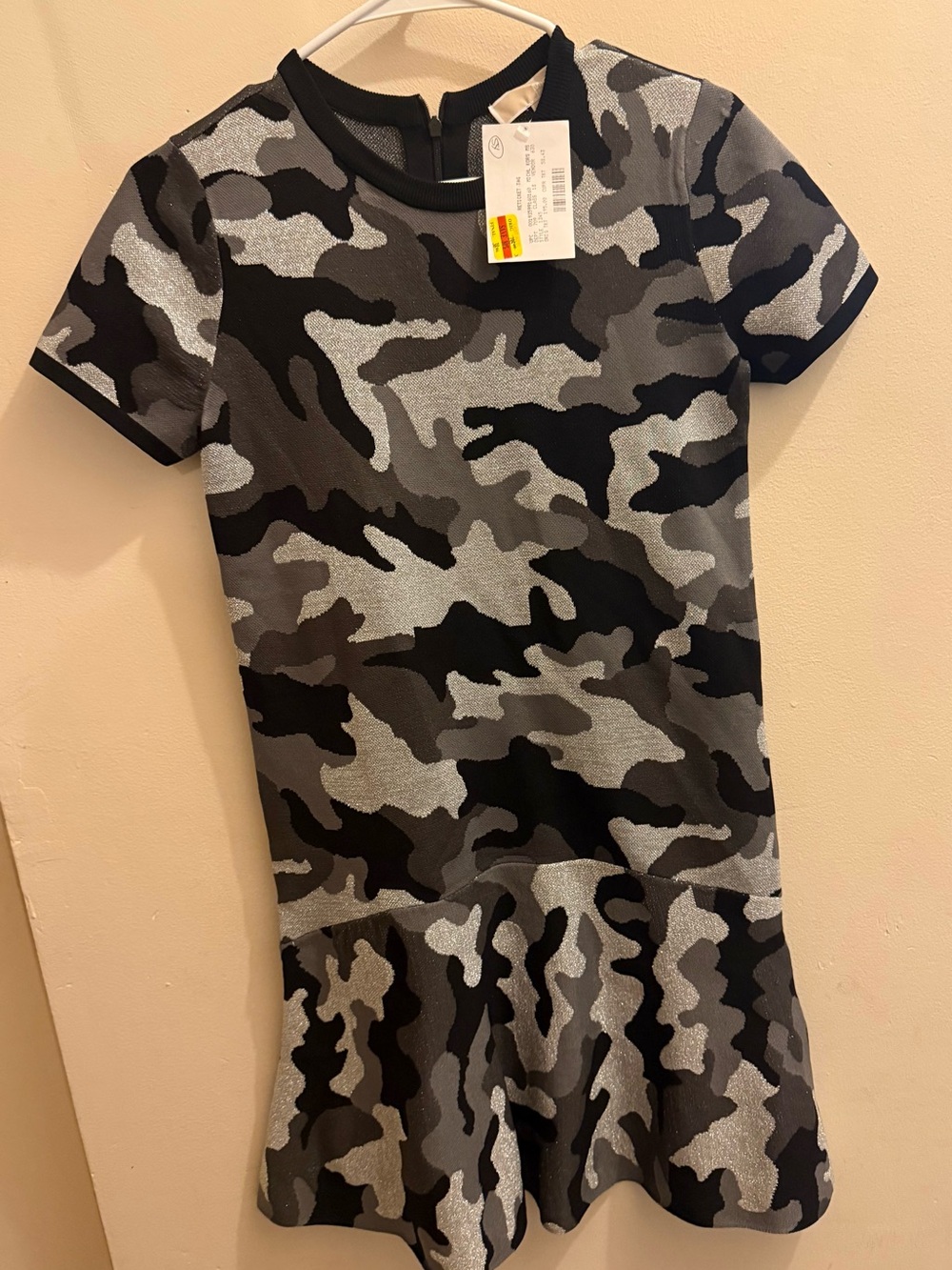 Michael Kors Black & Gray Camo Peplum Dress